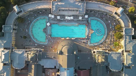 szechenyi thermal baths in budapest - top down descending shot