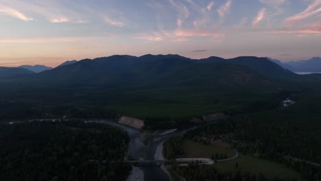 Vista-Of-Forest-Mountains-And-Flowing-Stream-In-Flathead-River-In-North-Fork,-Montana-USA