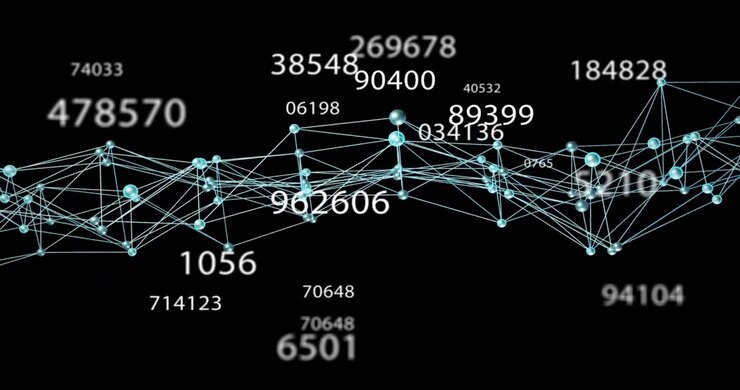 On start glowing spheres linking and pulsing while numbers appearing then fading to show data flow