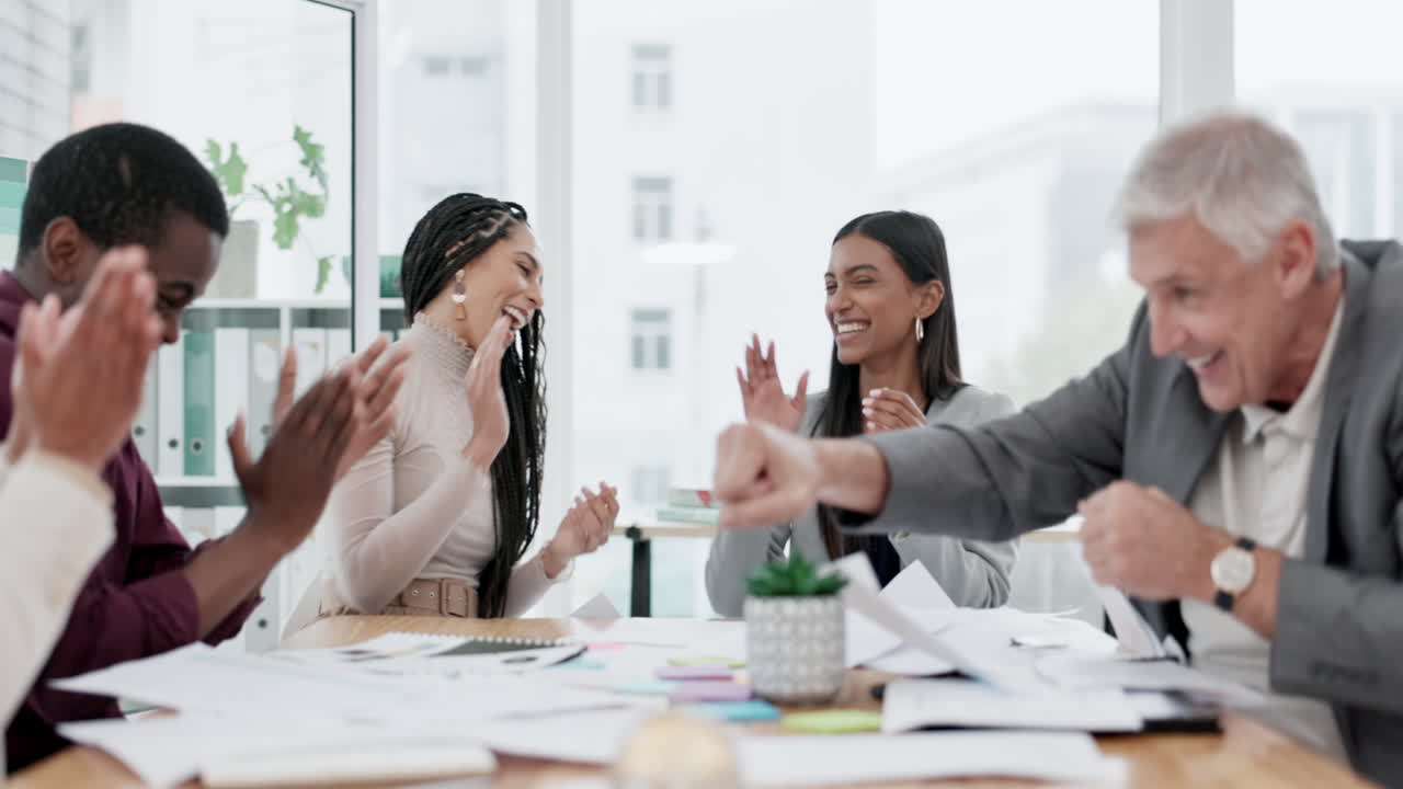 Happy business people, high five
