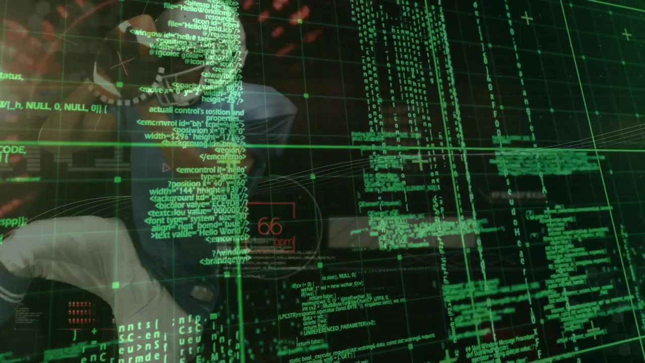 Grid interface scanning code and tracking quarterback stepping and analyzing football throw metrics