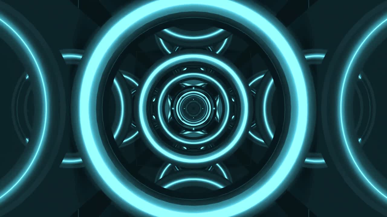 Seamless Loop of Abstract Glowing Blue Rings Tunnel