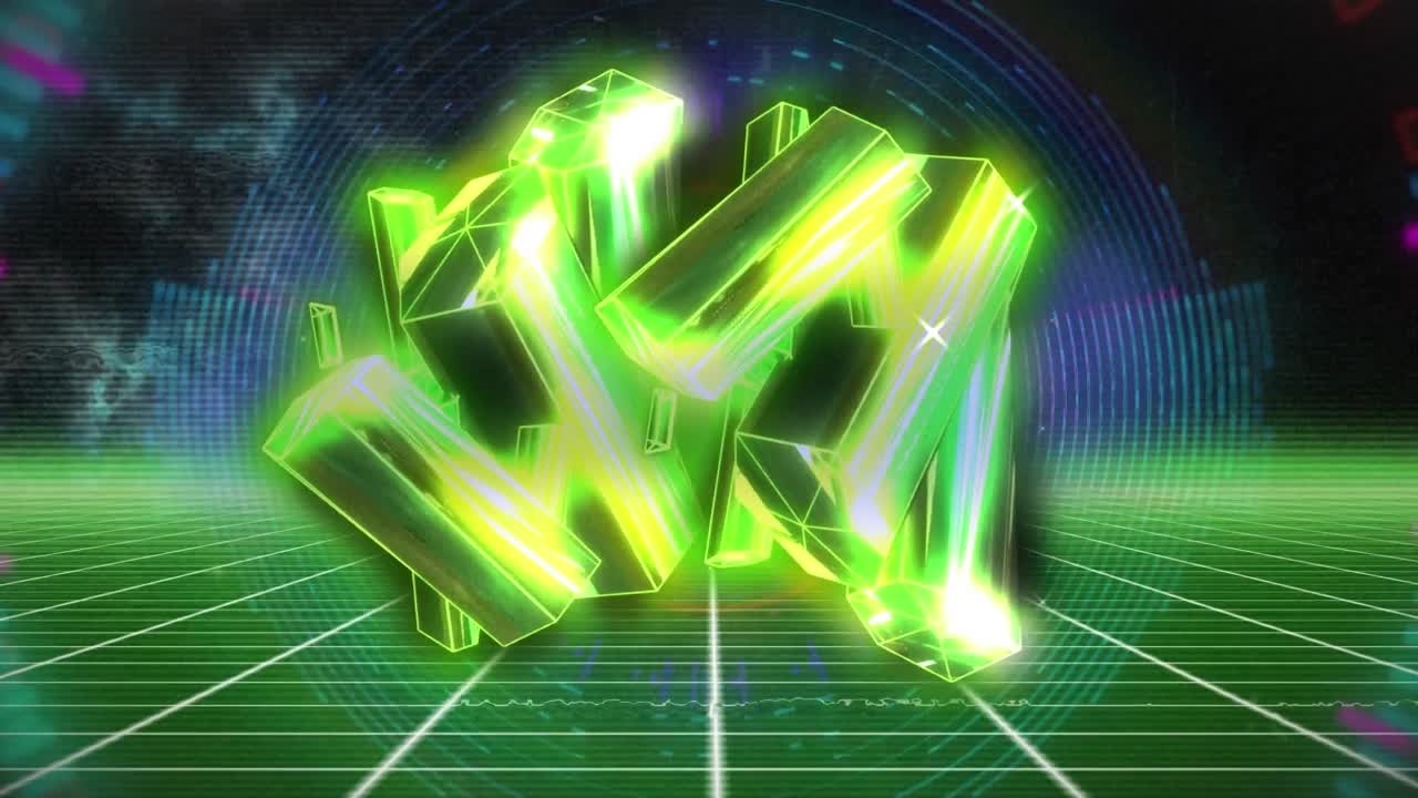 光るコンピューター回路基板と光の軌跡のアニメーション。