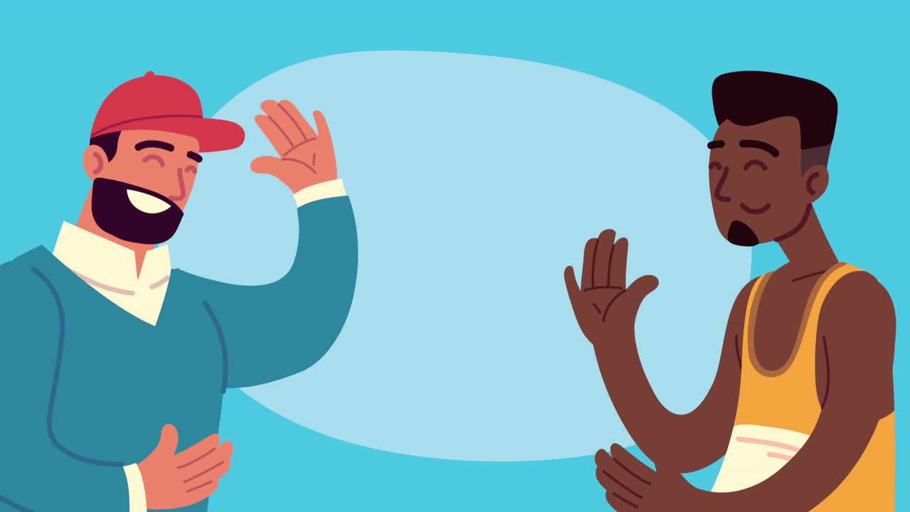 hombres interraciales personajes felices animación