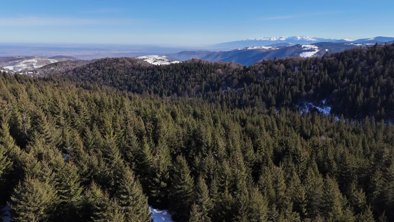 A panoramic view of the carpathian mountains in the background as seen from a mountain peak.