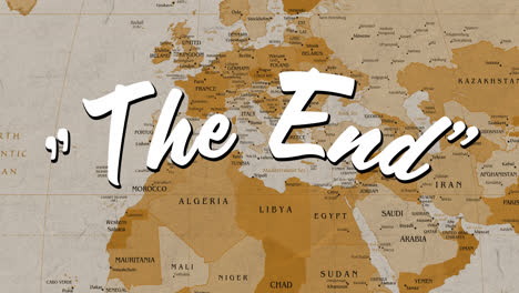 the end sign and world map