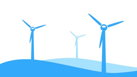 three wind turbines with rotating blades