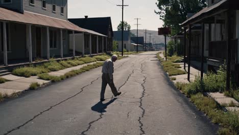 elderly man walking down a deserted street