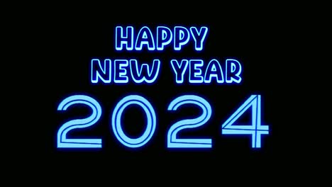 neon blue happy new year 2024 text animation motion graphics on black background