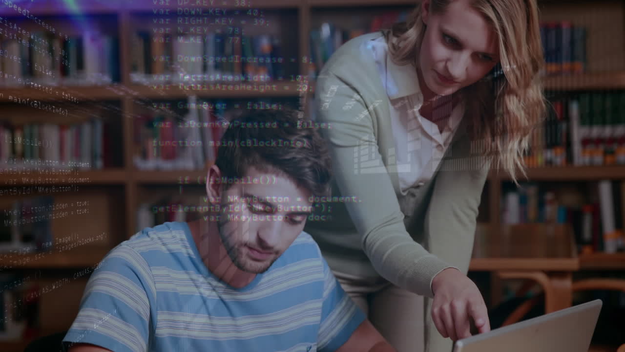 animación del procesamiento de datos sobre estudiantes caucásicos que estudian.