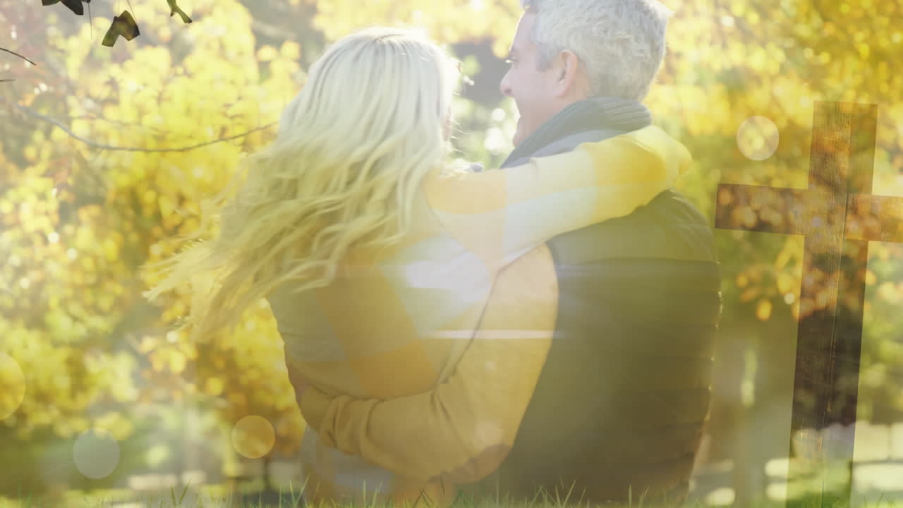 공원에서 크로스 오버 백인 커플의 애니메이션