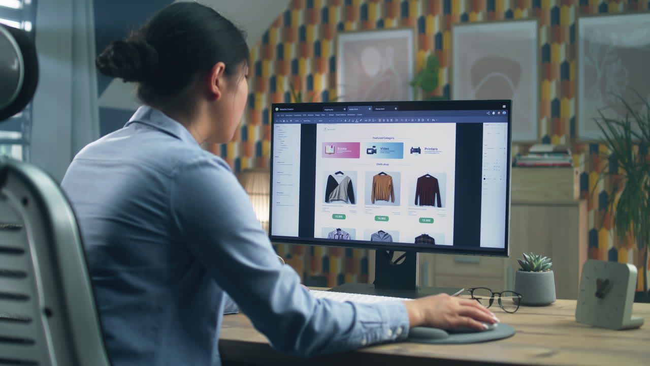 Woman working on a computer at home.