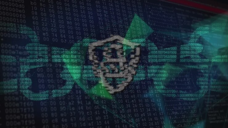 Security padlock and chain icons against network of connections and data processing