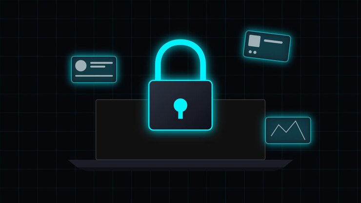 Glowing Digital Padlock Icon Over Laptop Representing Cybersecurity