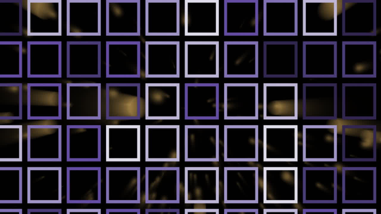 Animation of glowing neon light squares moving over black background