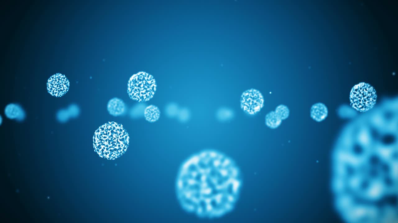 célula de virus en forma esférica. virus patógenos que causan infección. animación en bucle de virus humanos. microorganismo bacteriano. brote de enfermedad viral.