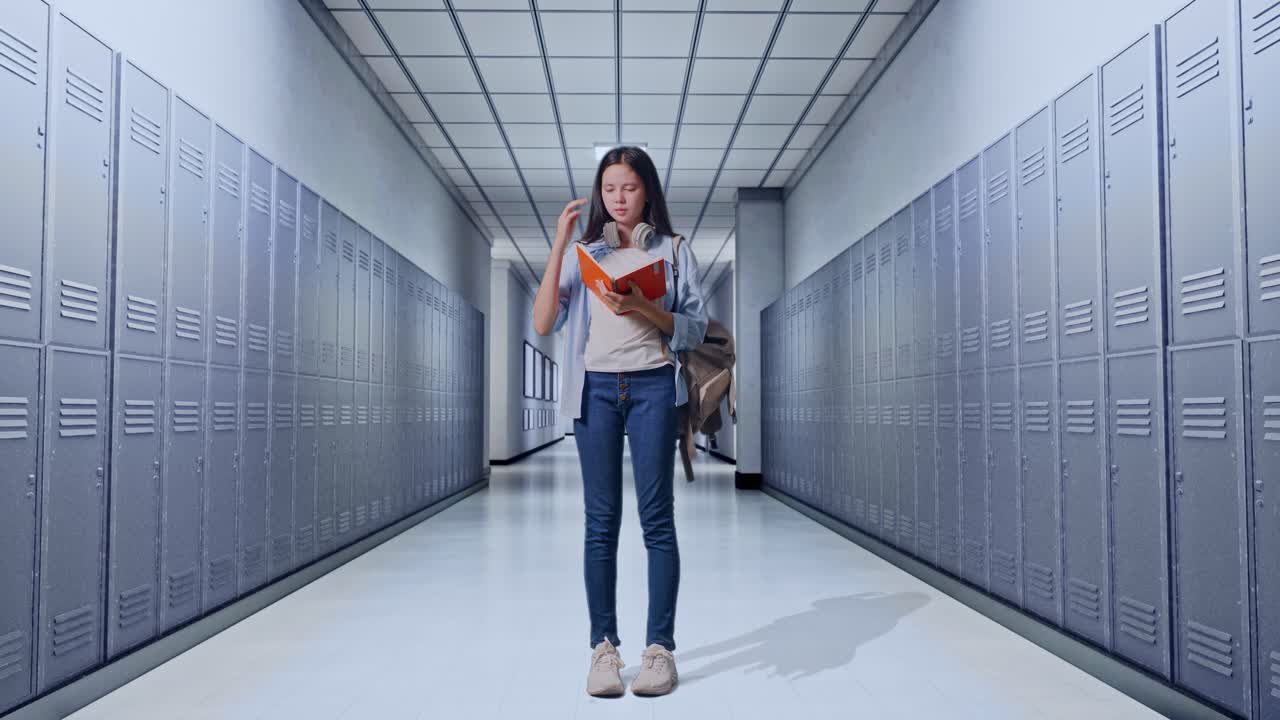 학교 복도에서 스트레스를 받는 학생