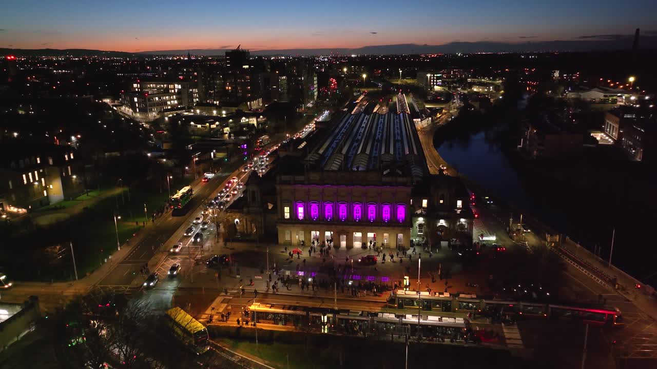 4K Cinematic Drone Footage of Heuston Station at night Ireland_047