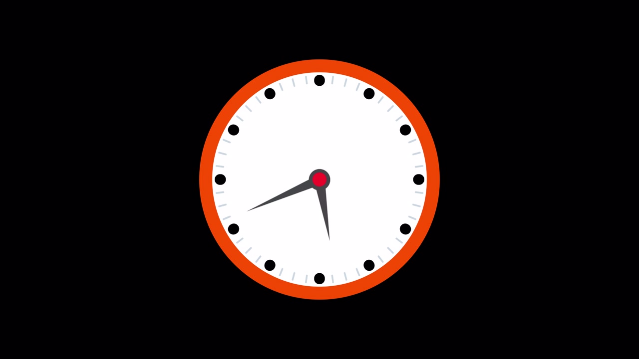 Animated Clock Face Showing Time Passing on Black Background
