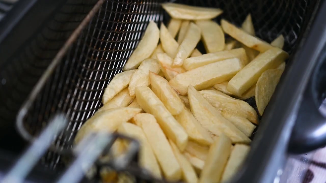 Removing French Fries from Deep Fryer and Draining Oil
