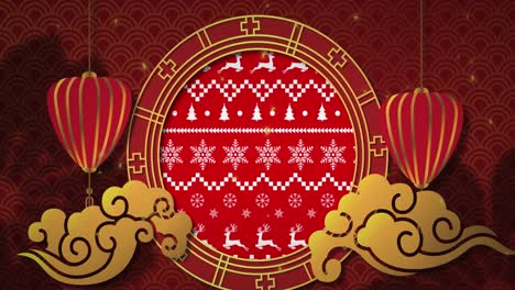 Animation-of-chinese-new-year-over-christmas-pattern-and-decorations