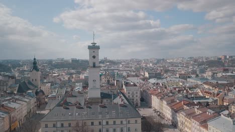 Aerial-City-Lviv,-Ukraine.-European-City.-Popular-areas-of-the-city.-Rooftops