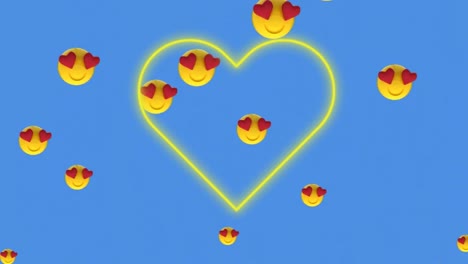 Animation-of-neon-heart-over-emoji-icons