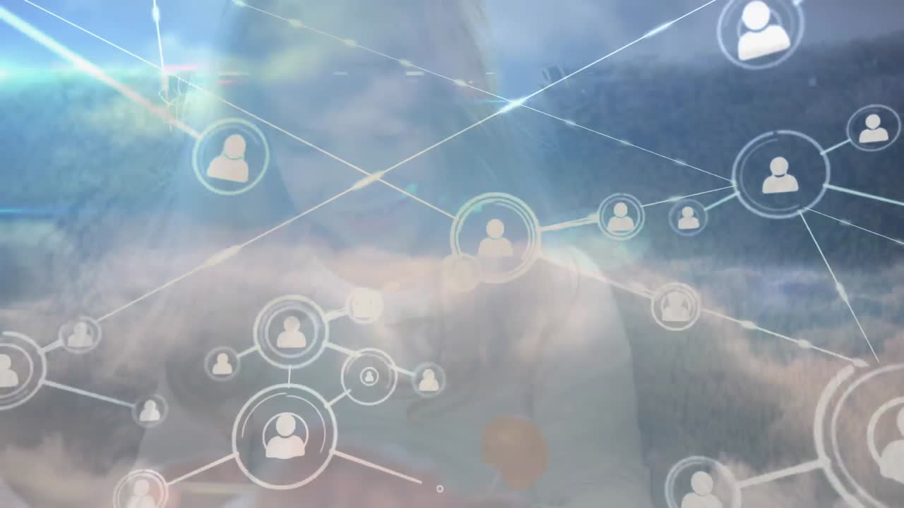 스마트 폰을 사용하는 유아를 통해 아이콘으로 연결 네트워크의 애니메이션