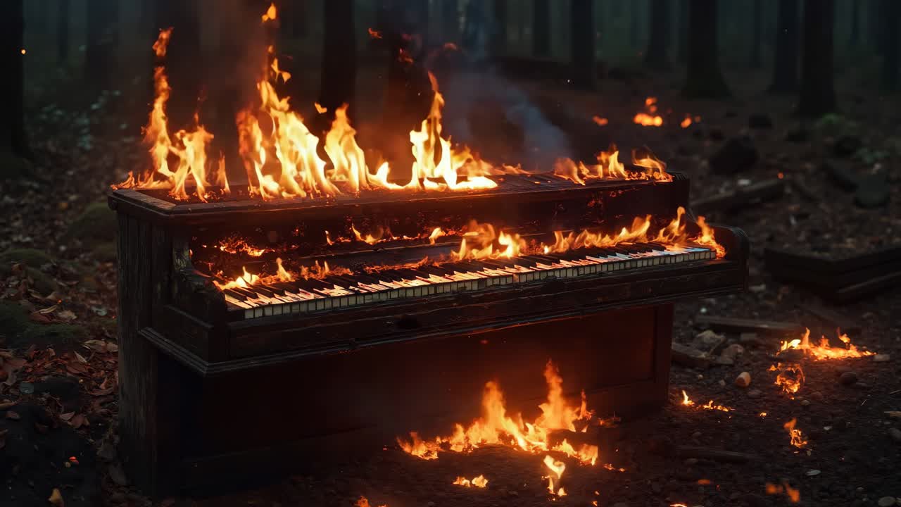 숲 한가운데에 불타는 피아노