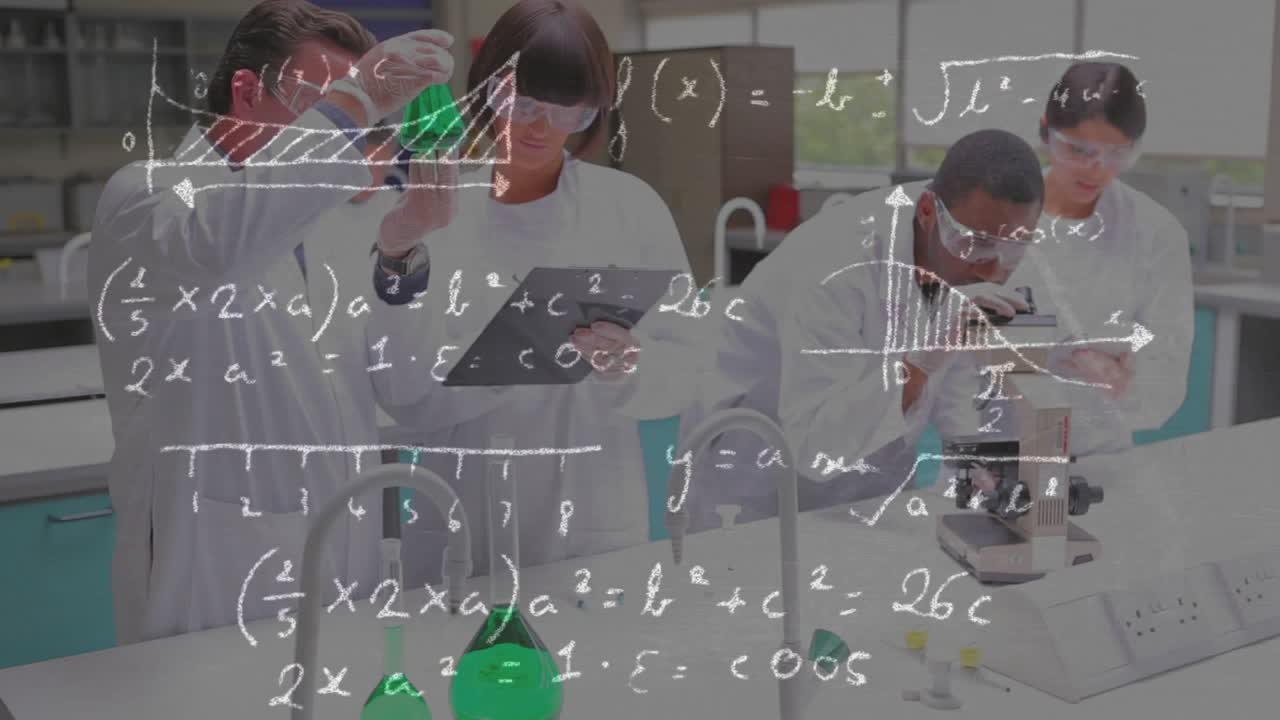 After pause equations overlay fading while team checking green flask and using scope showing data