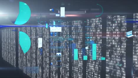 Animation-Der-Datenverarbeitung-über-Mehrere-Bildschirme-Mit-Binärer-Codierung-Vor-Blauem-Hintergrund