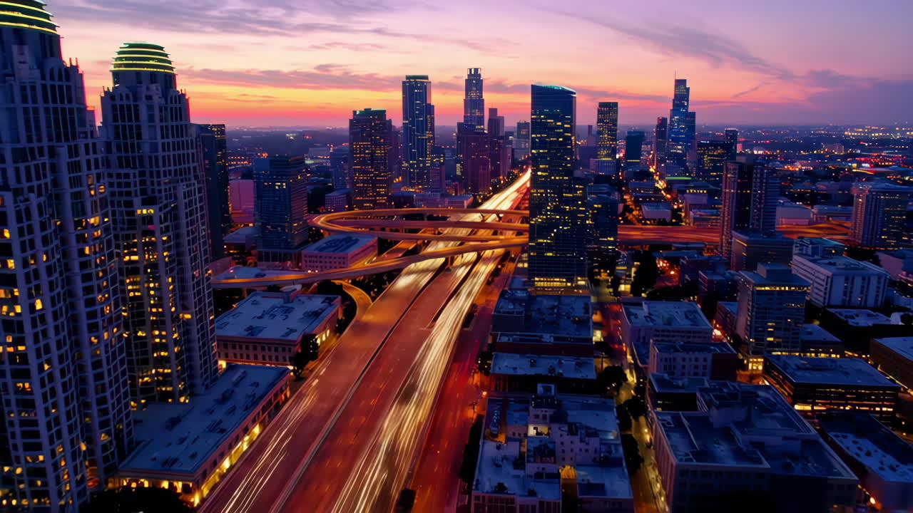 Austin Skyline at Dusk with Highway Overpass