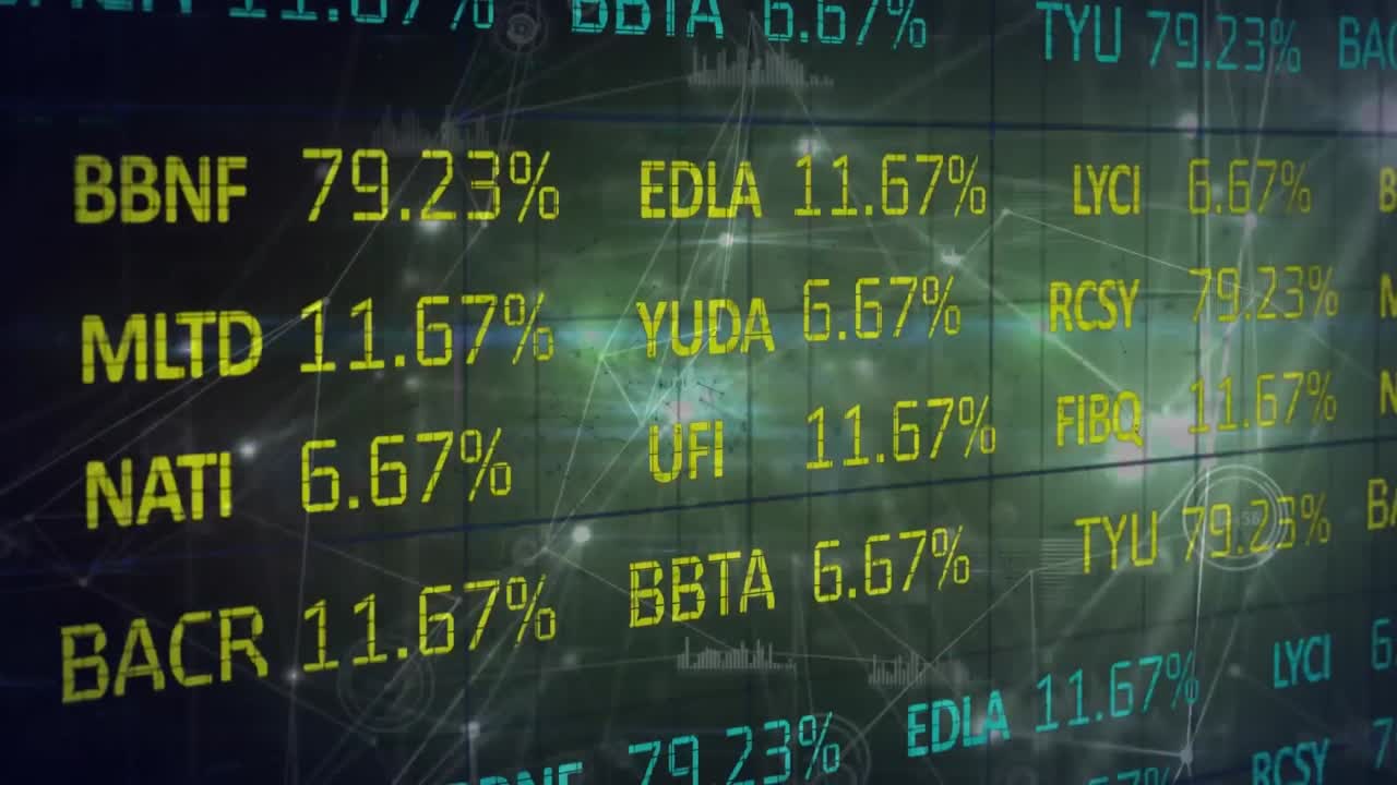 Animation of financial data processing over digital screen