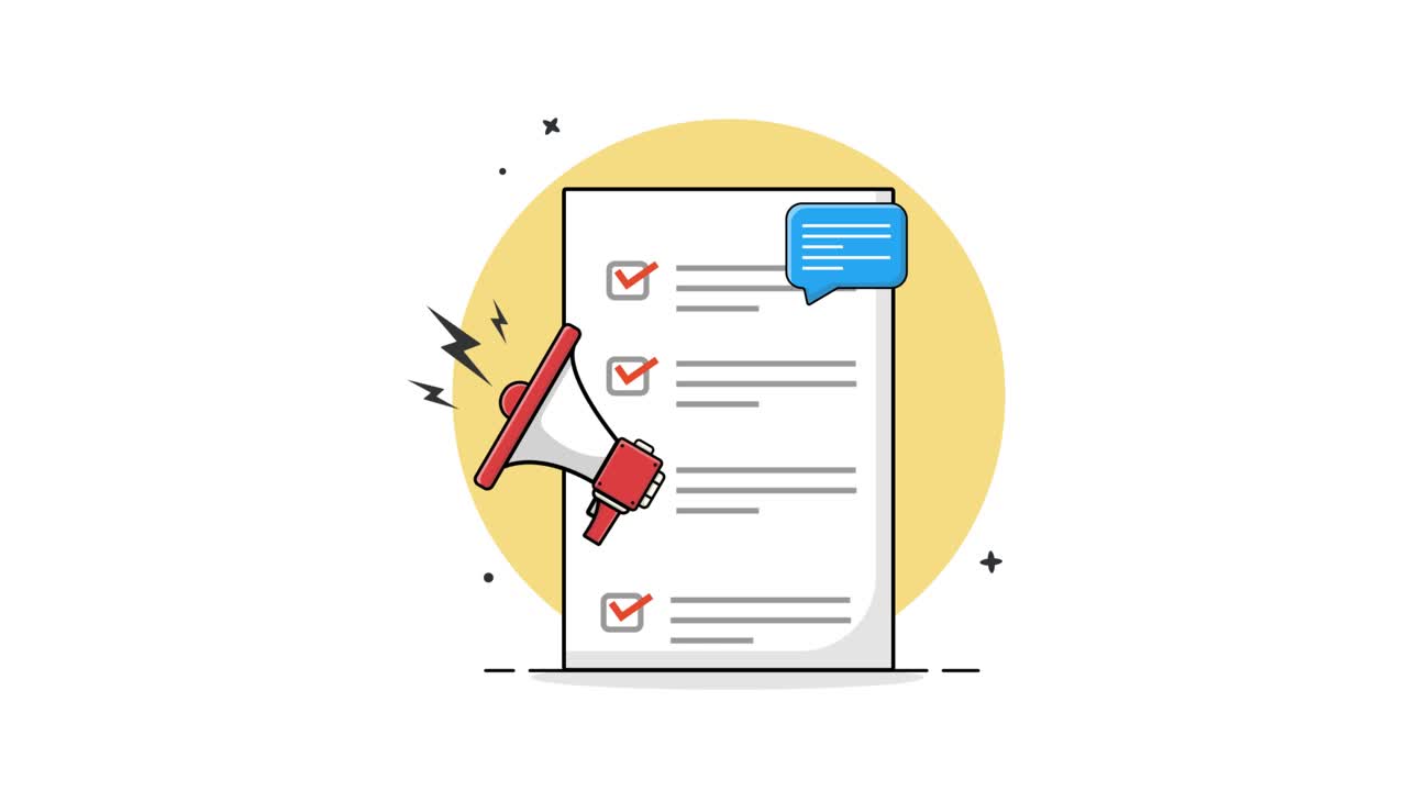 Animated Checklist with Megaphone and Speech Bubble