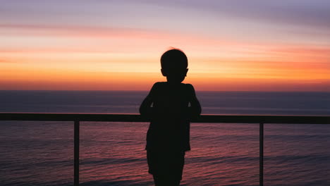 silhouette of a child watching the sunset over the ocean