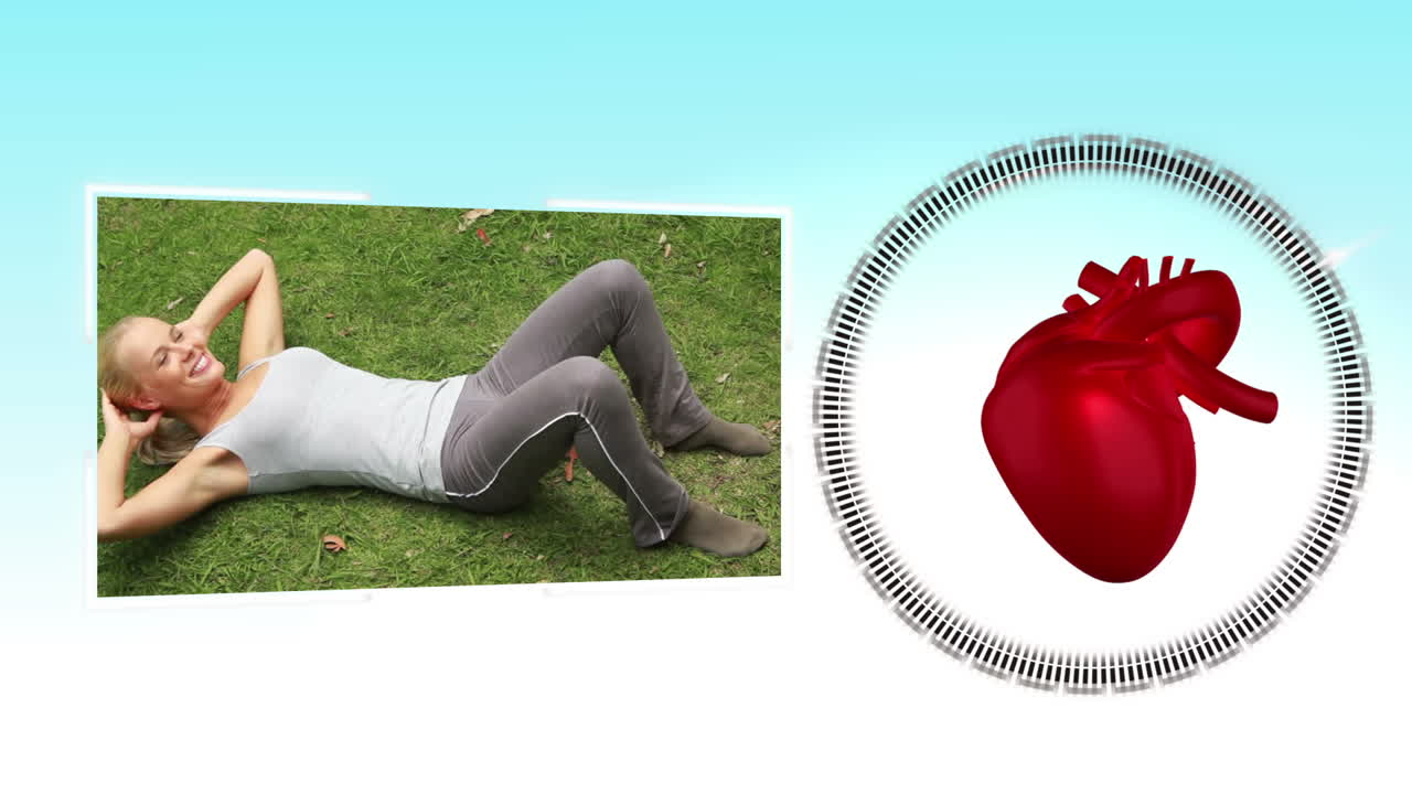 video de un corazón latiendo junto a una mujer haciendo deporte
