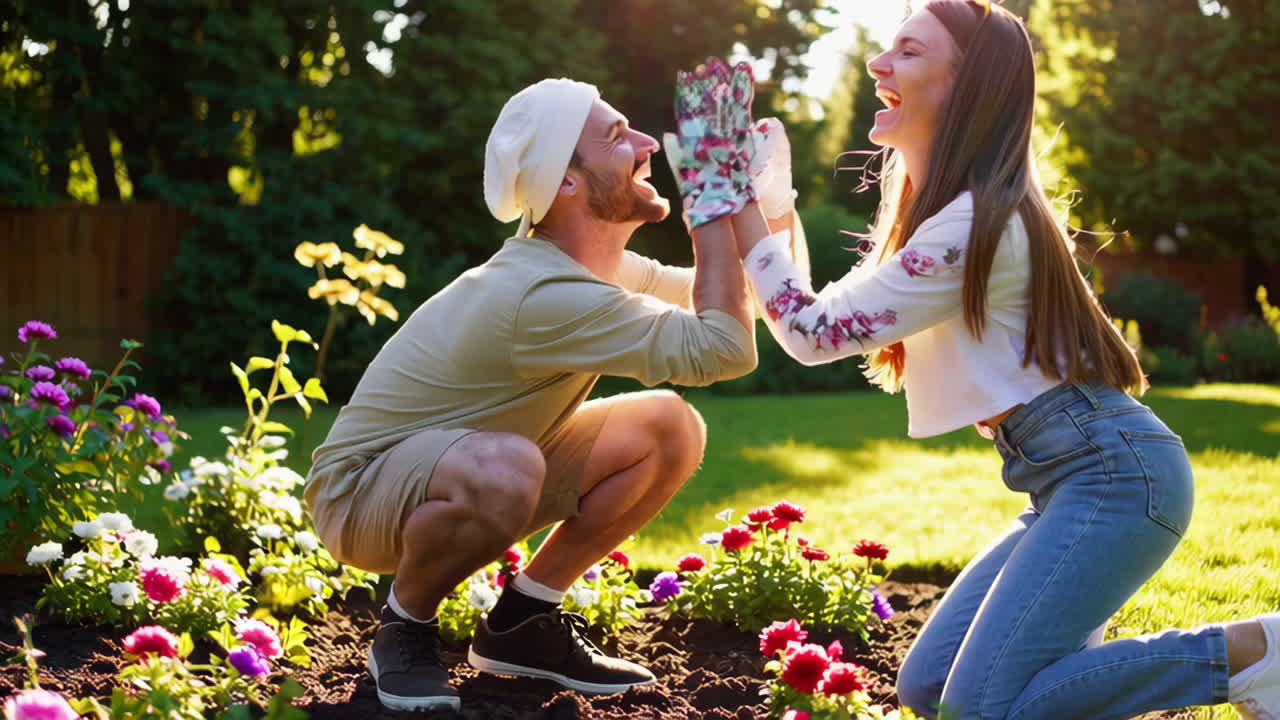 Couple Gardening in the Sunny Garden