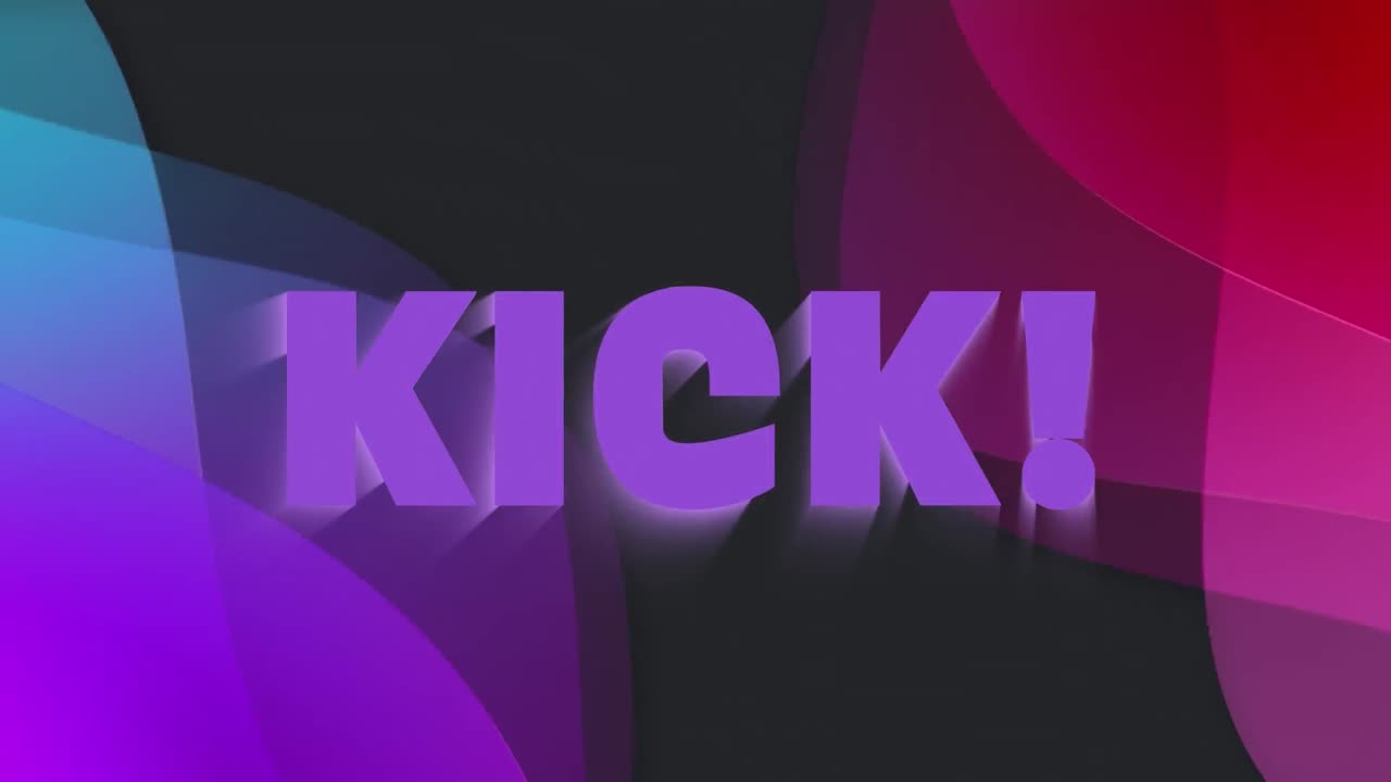 animación de texto de patada y formas en fondo negro