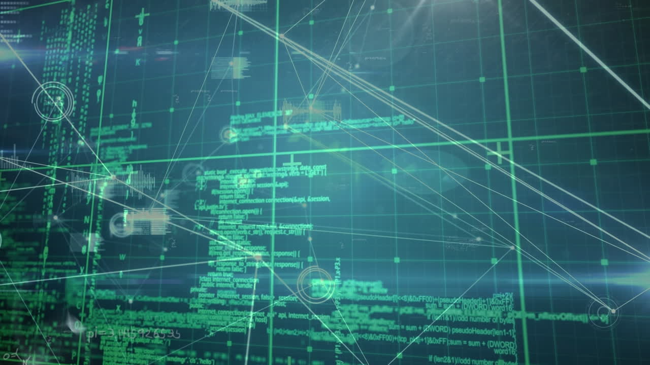 Animation of data processing over black background