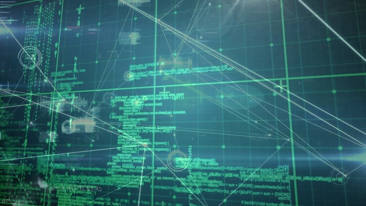 Animation of data processing over black background