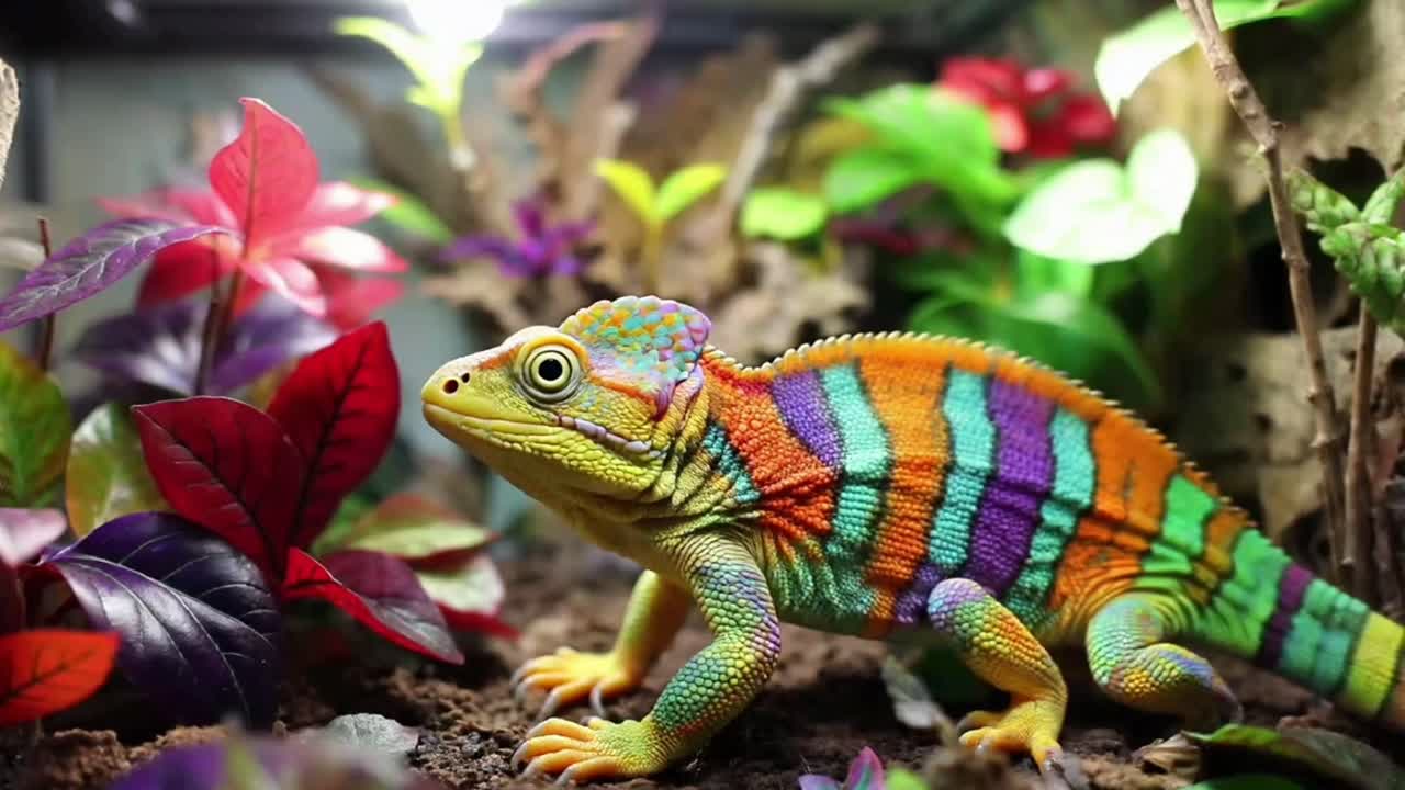 Extremely Colorful Striped Lizard in a Vibrant Tropical Habitat