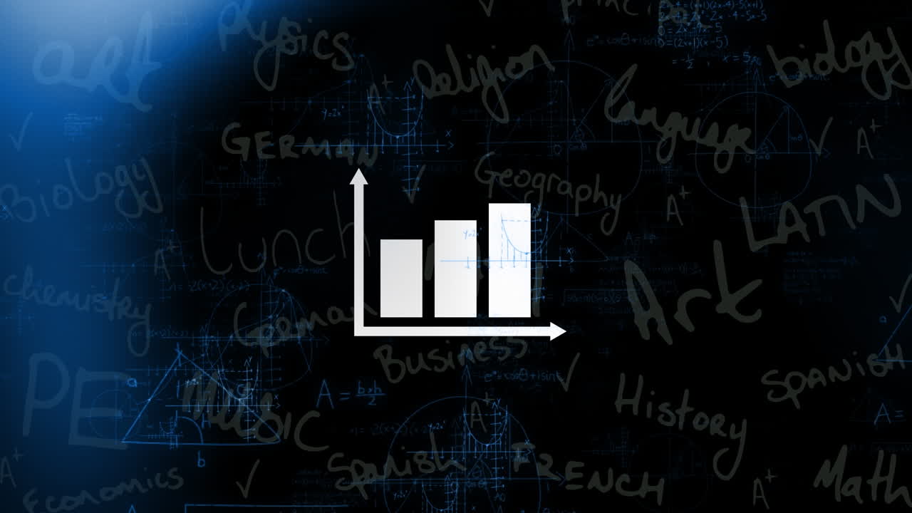 Animation of graph over mathematical formulas on blue background