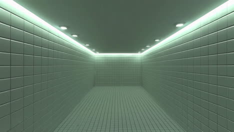 empty green tiled corridor