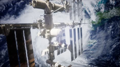 A-view-of-the-Earth-and-a-spaceship.-ISS-is-orbiting-the-Earth