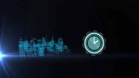 Animation-Der-Uhr-über-Dem-Digitalen-Stadtmodell