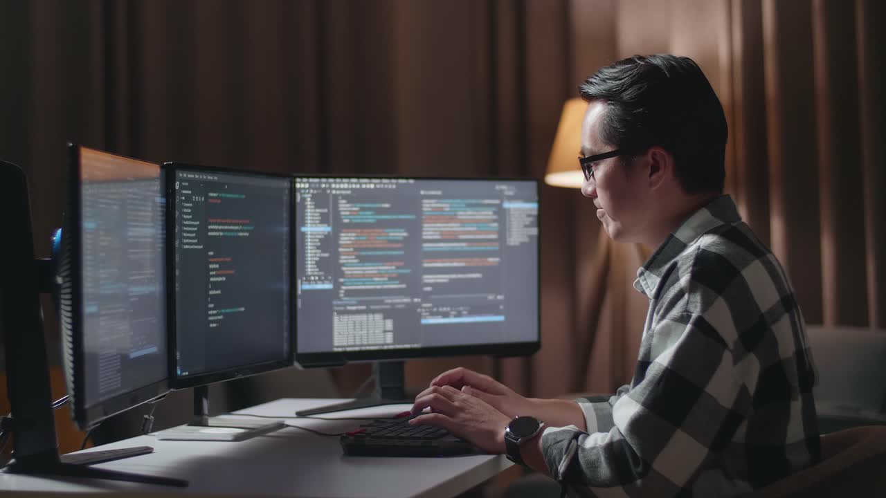 programador trabajando hasta tarde en la noche