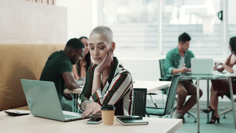 trendy young businesswoman working on laptop