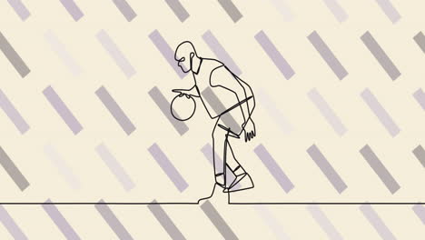animation of drawing of male basketball player and shapes on beige background