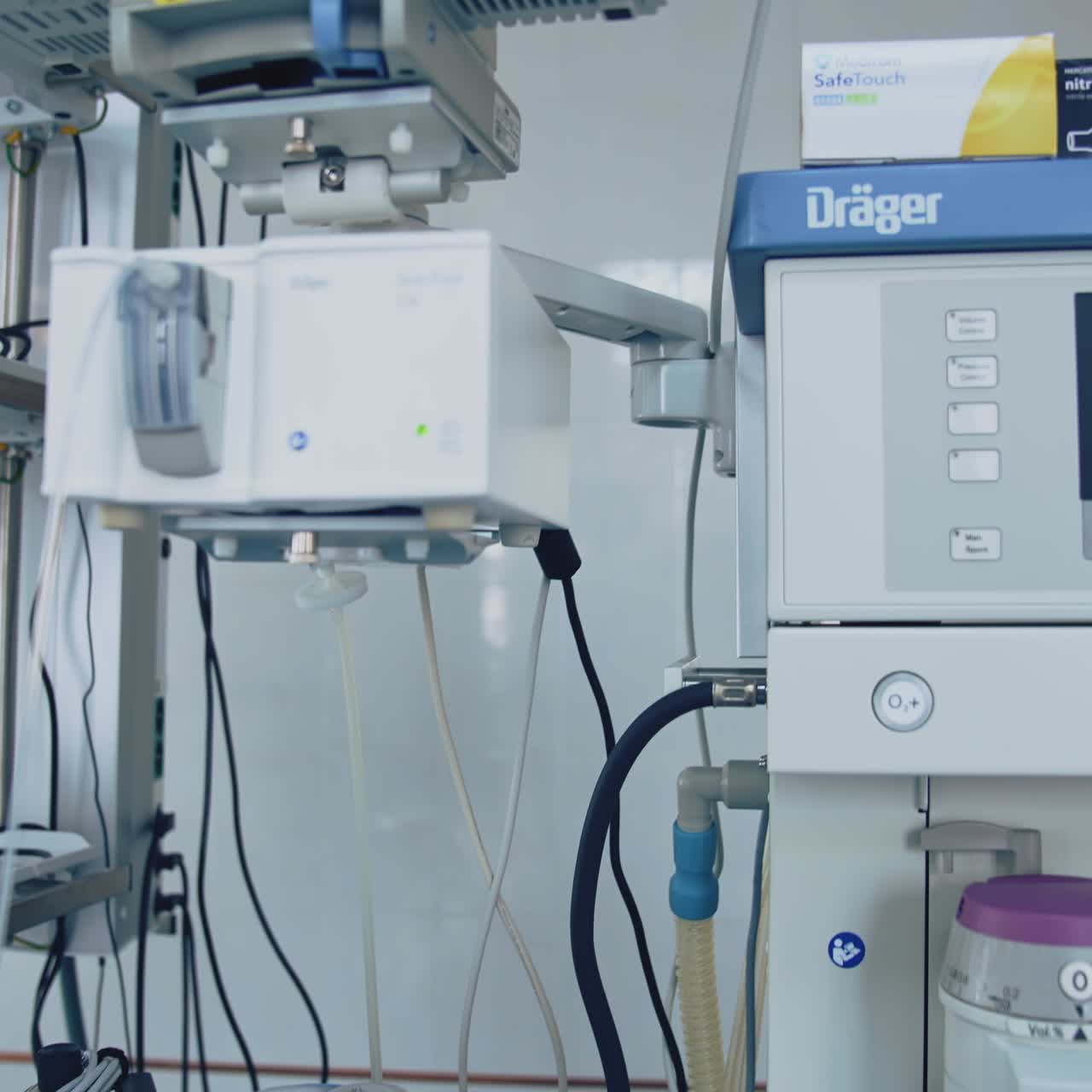 Medical devices in operating room. Interior view of equipment and medical devices of operating room in clinic