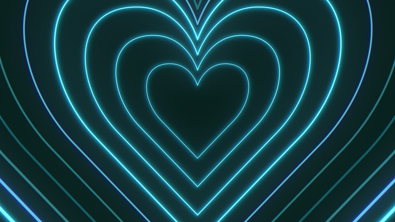 둥근 파란색 선으로 빛나는 파란색 네온 심장